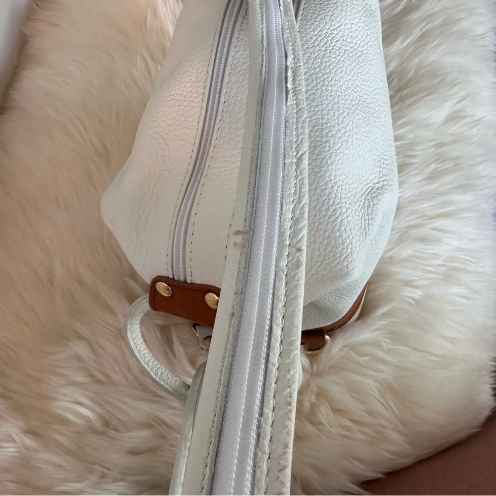 NWOT Italian White Brown Embosed Leather Convertible Backpack / Handbag w/Zipper